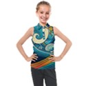 Waves Wave Ocean Sea Abstract Whimsical Abstract Art Kids  Sleeveless Polo Tee View1