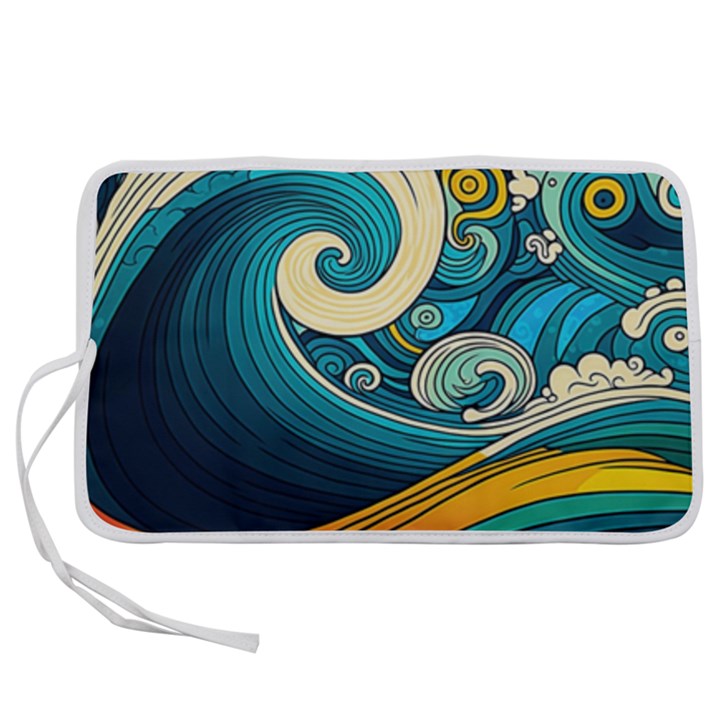 Waves Wave Ocean Sea Abstract Whimsical Abstract Art Pen Storage Case (M)