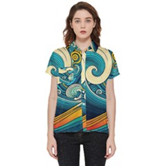 Waves Wave Ocean Sea Abstract Whimsical Abstract Art Short Sleeve Pocket Shirt by Ndabl3x