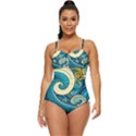 Waves Wave Ocean Sea Abstract Whimsical Abstract Art Retro Full Coverage Swimsuit View1