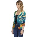 Waves Wave Ocean Sea Abstract Whimsical Abstract Art Women s One-Button 3/4 Sleeve Short Jacket View2