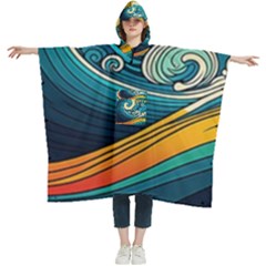 Waves Wave Ocean Sea Abstract Whimsical Abstract Art Women s Hooded Rain Ponchos by Ndabl3x