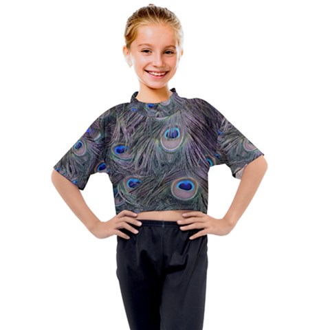 Peacock Feathers Peacock Bird Feathers Kids Mock Neck Tee by Ndabl3x