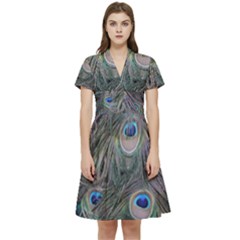 Peacock Feathers Peacock Bird Feathers Short Sleeve Waist Detail Dress by Ndabl3x