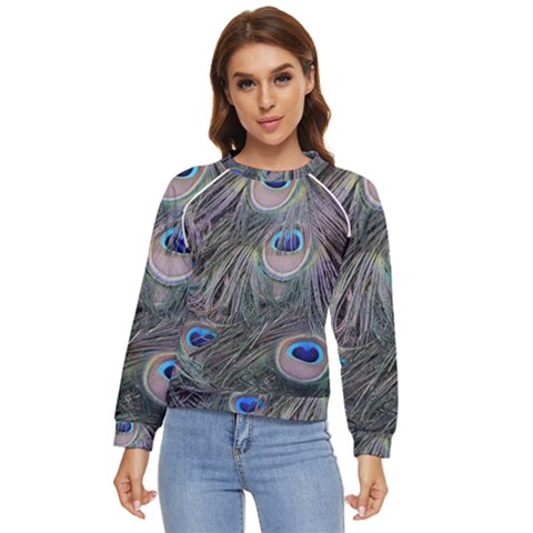 Peacock Feathers Peacock Bird Feathers Women s Long Sleeve Raglan Tee by Ndabl3x