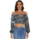 Peacock Feathers Peacock Bird Feathers Long Sleeve Crinkled Weave Crop Top View1