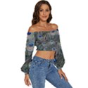 Peacock Feathers Peacock Bird Feathers Long Sleeve Crinkled Weave Crop Top View3