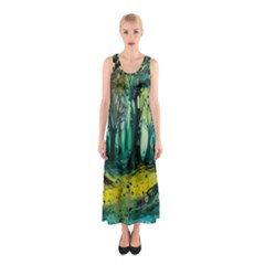 Ai Generated Trees Forest Mystical Forest Nature Art Sleeveless Maxi Dress by Ndabl3x