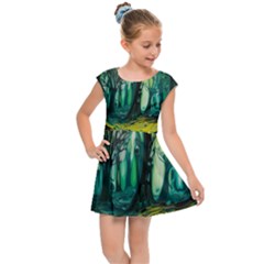 Ai Generated Trees Forest Mystical Forest Nature Art Kids  Cap Sleeve Dress by Ndabl3x