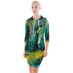 Ai Generated Trees Forest Mystical Forest Nature Art Quarter Sleeve Hood Bodycon Dress by Ndabl3x