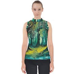 Ai Generated Trees Forest Mystical Forest Nature Art Mock Neck Shell Top by Ndabl3x