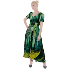 Ai Generated Trees Forest Mystical Forest Nature Art Button Up Short Sleeve Maxi Dress by Ndabl3x