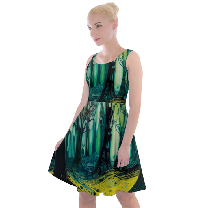 Ai Generated Trees Forest Mystical Forest Nature Art Knee Length Skater Dress