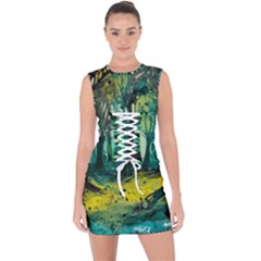 Ai Generated Trees Forest Mystical Forest Nature Art Lace Up Front Bodycon Dress by Ndabl3x