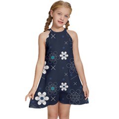 Flowers Pattern Pattern Flower Texture Kids  Halter Collar Waist Tie Chiffon Dress by Ndabl3x