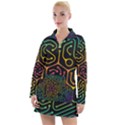 Circuit Hexagonal Geometric Pattern Background Pattern Women s Long Sleeve Casual Dress View1