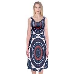 Mandala Orange Navy Midi Sleeveless Dress by Ndabl3x