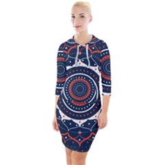 Mandala Orange Navy Quarter Sleeve Hood Bodycon Dress by Ndabl3x