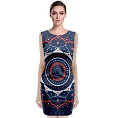 Mandala Orange Navy Sleeveless Velvet Midi Dress by Ndabl3x