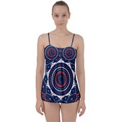 Mandala Orange Navy Babydoll Tankini Set