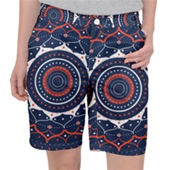 Mandala Orange Navy Women s Pocket Shorts by Ndabl3x