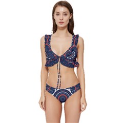 Mandala Orange Navy Low Cut Ruffle Edge Bikini Set by Ndabl3x