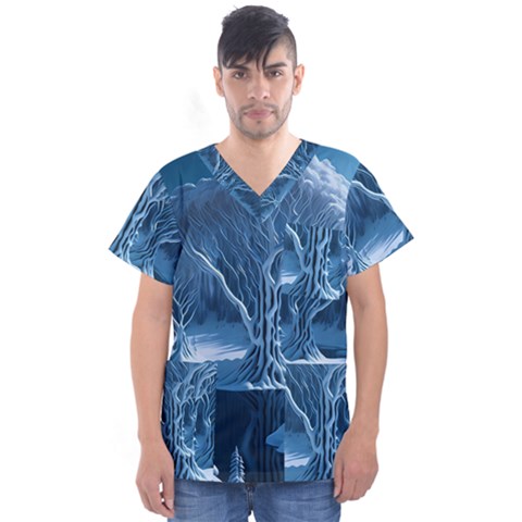 Nature Winter Cold Snow Landscape Men s V-neck Scrub Top by Ndabl3x