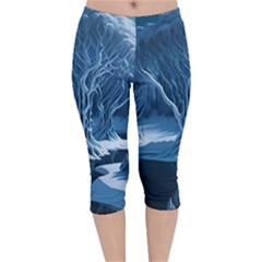 Nature Winter Cold Snow Landscape Velvet Capri Leggings  by Ndabl3x