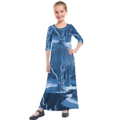 Nature Winter Cold Snow Landscape Kids  Quarter Sleeve Maxi Dress