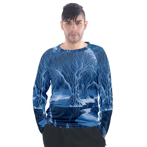 Nature Winter Cold Snow Landscape Men s Long Sleeve Raglan Tee by Ndabl3x