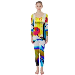 Stop Retro Abstract Stop Sign Blur Long Sleeve Catsuit by Ndabl3x