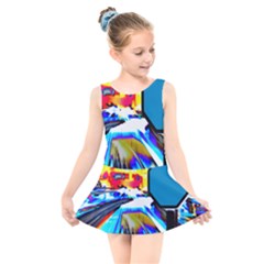 Stop Retro Abstract Stop Sign Blur Kids  Skater Dress Swimsuit by Ndabl3x