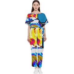 Stop Retro Abstract Stop Sign Blur Batwing Lightweight Chiffon Jumpsuit by Ndabl3x