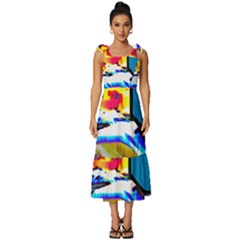 Stop Retro Abstract Stop Sign Blur Tie-strap Tiered Midi Chiffon Dress by Ndabl3x