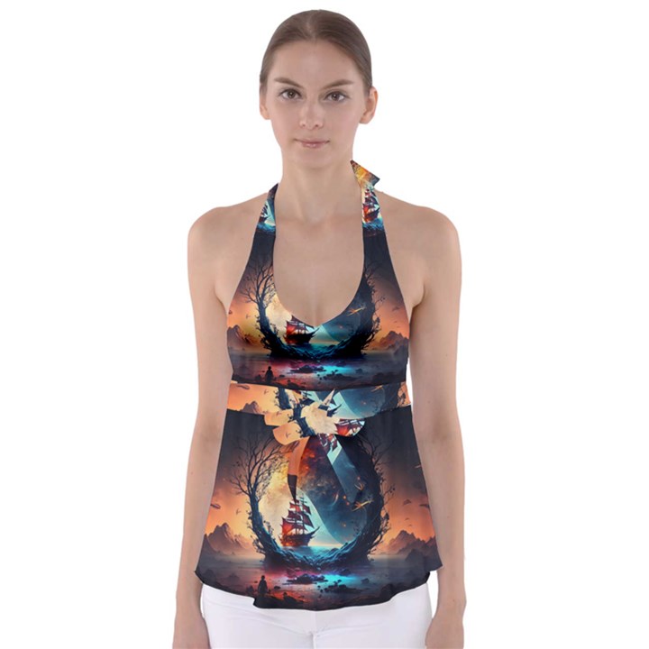 Tree Planet Moon Babydoll Tankini Top