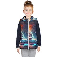 Tree Planet Moon Kids  Hooded Puffer Vest by Ndabl3x