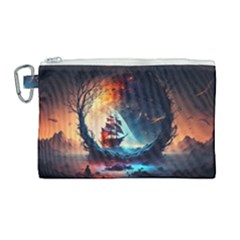 Tree Planet Moon Canvas Cosmetic Bag (large) by Ndabl3x