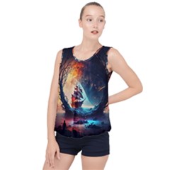 Tree Planet Moon Bubble Hem Chiffon Tank Top by Ndabl3x