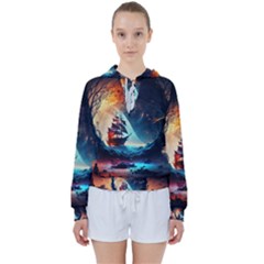 Tree Planet Moon Women s Tie Up Sweat by Ndabl3x