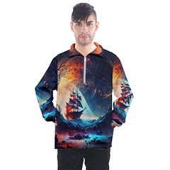 Tree Planet Moon Men s Half Zip Pullover by Ndabl3x