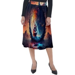 Tree Planet Moon Classic Velour Midi Skirt  by Ndabl3x