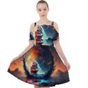 Tree Planet Moon Cut Out Shoulders Chiffon Dress View1