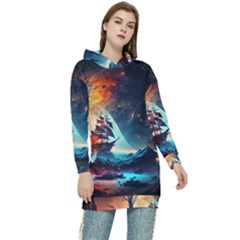 Tree Planet Moon Women s Long Oversized Pullover Hoodie by Ndabl3x