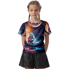 Tree Planet Moon Kids  Front Cut Tee by Ndabl3x