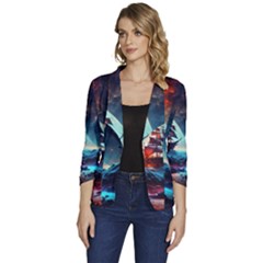 Tree Planet Moon Women s One-button 3/4 Sleeve Short Jacket by Ndabl3x