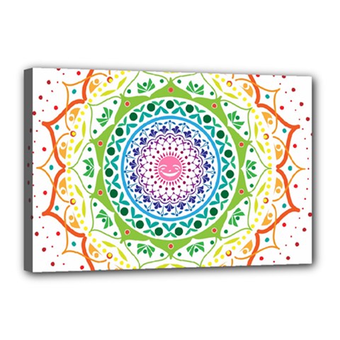 Mandala Pattern Rainbow Pride Canvas 18  X 12  (stretched) by Ndabl3x