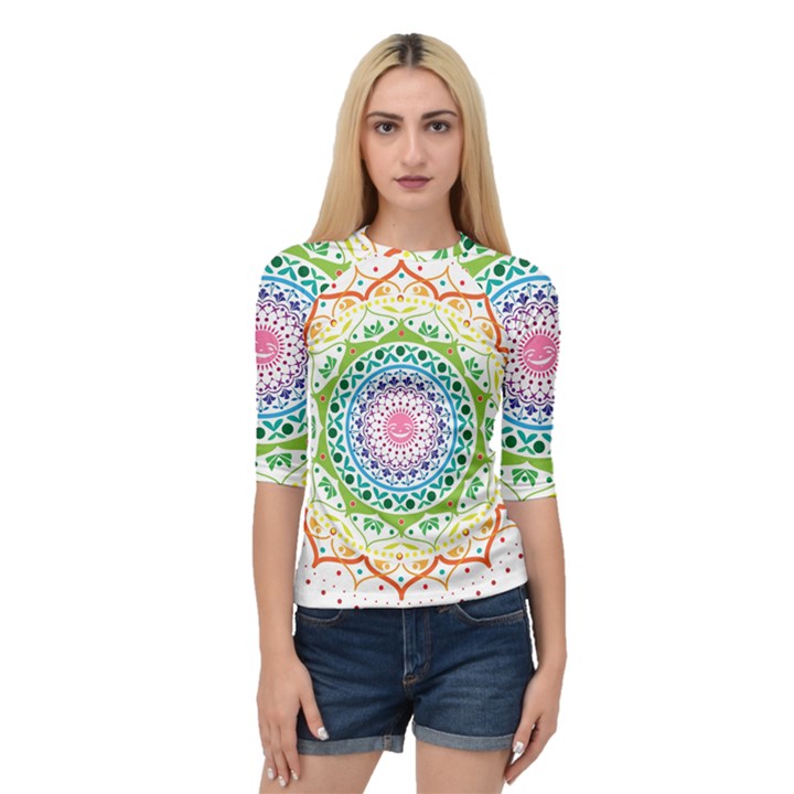 Mandala Pattern Rainbow Pride Quarter Sleeve Raglan Tee