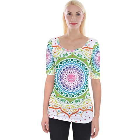 Mandala Pattern Rainbow Pride Wide Neckline Tee by Ndabl3x