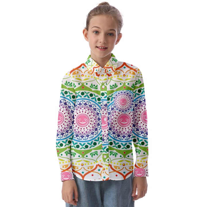 Mandala Pattern Rainbow Pride Kids  Long Sleeve Shirt