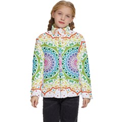 Mandala Pattern Rainbow Pride Kids  Puffer Bubble Jacket Coat by Ndabl3x